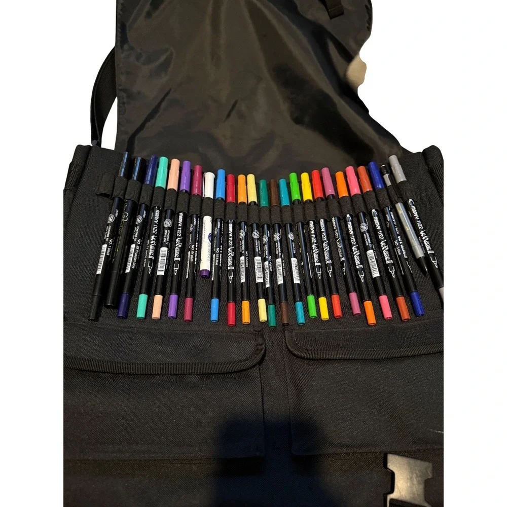 Crop in Style Black Messenger Bag with‎ Marker Slots and Strap- Includes Markers